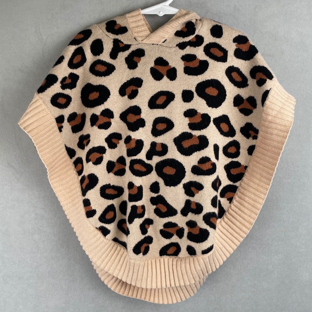 Cartwheels by Charlie Paige Toddler Cozy Leopard Print Hooded Poncho Tan 4T-5T
